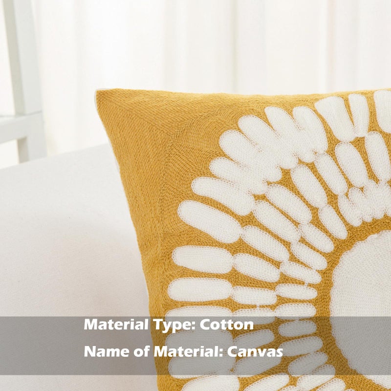 HWY 50 Mustard Yellow Decorative Throw Pillow Covers 18x18 Inch (1 Piece), Embroidered Cotton Modern Farmhouse Cushion Cover Pillow Case for Sofa Couch Living Room Bed, Sunflower - Image 3